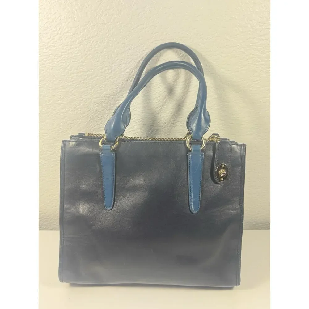 Coach Two Tone Blue Python Embossed And Leather Carryall Tote